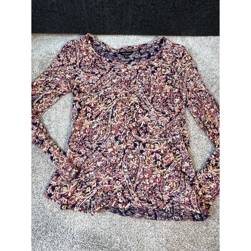 Lucky Brand Printed Dress Shirt Long Sleeve Cotton Size XS Boho Bohemian Print